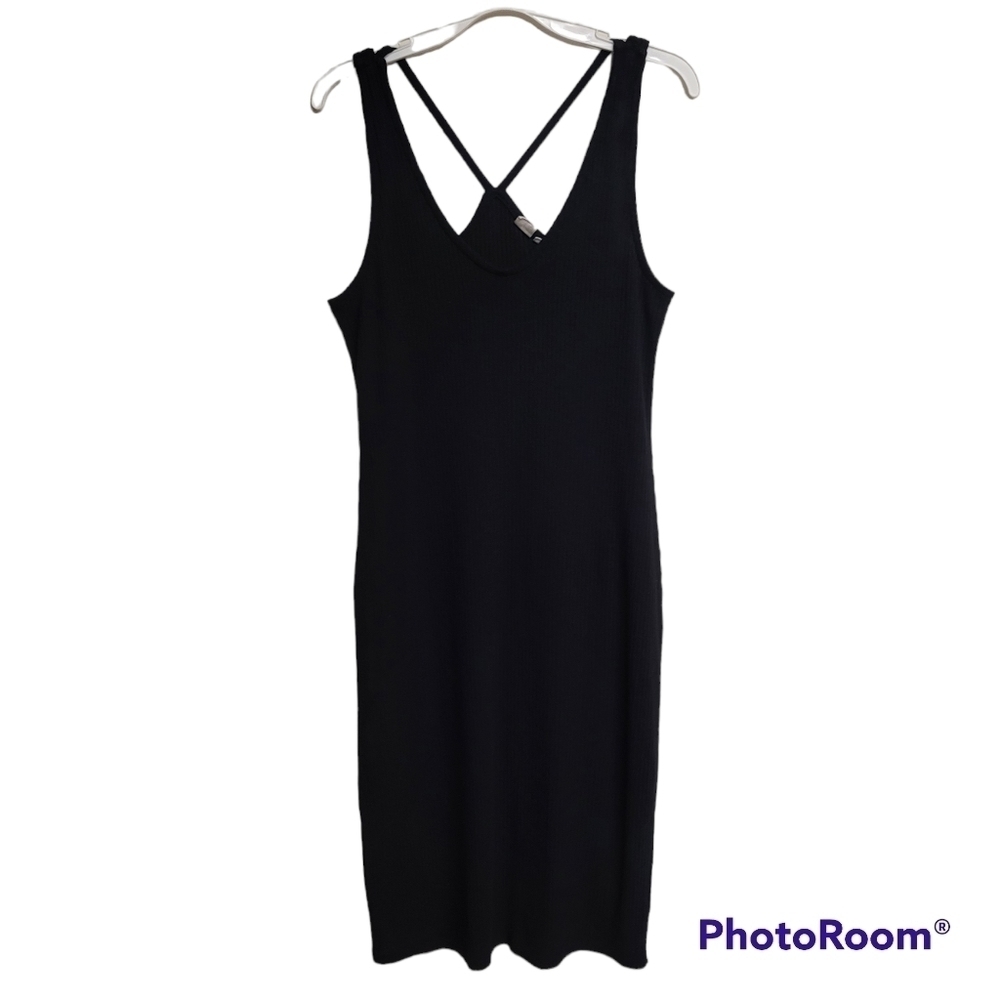 Gap‎ Black Ribbed Knit Strappy Sleeveless Midi Dress